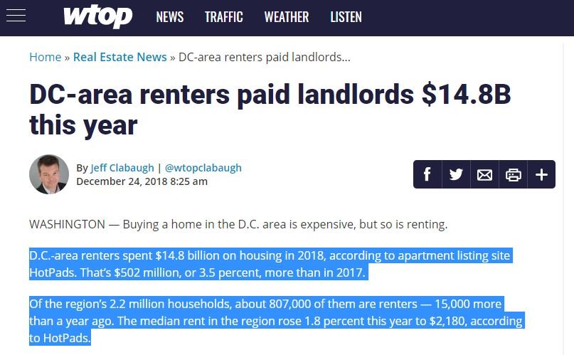 WTOP – Rental Income in DC area over 14 BILLION!